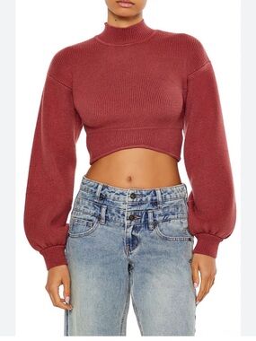 Forever 21 Dusty Rose Cropped Mockneck Sweater Sz M